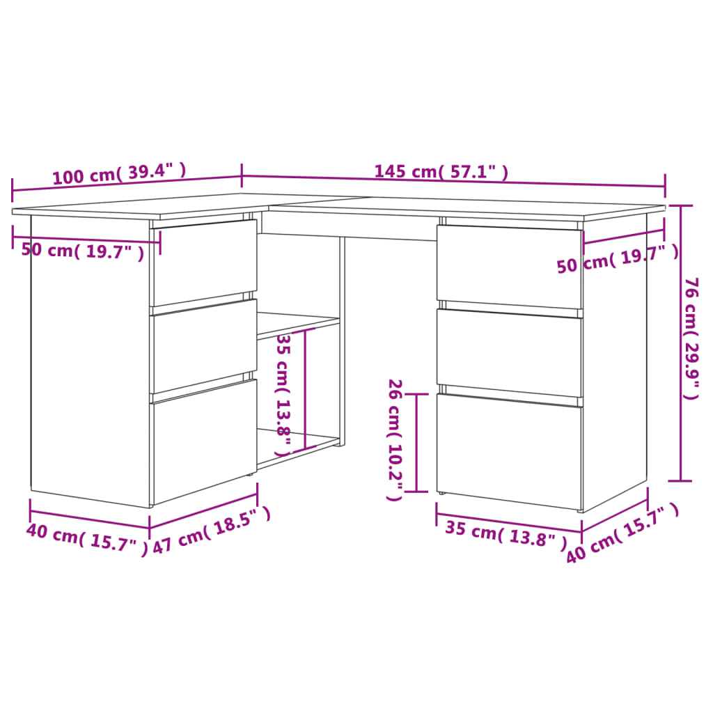 vidaXL Corner Desk Grey Sonoma 145x100x76 cm Engineered Wood