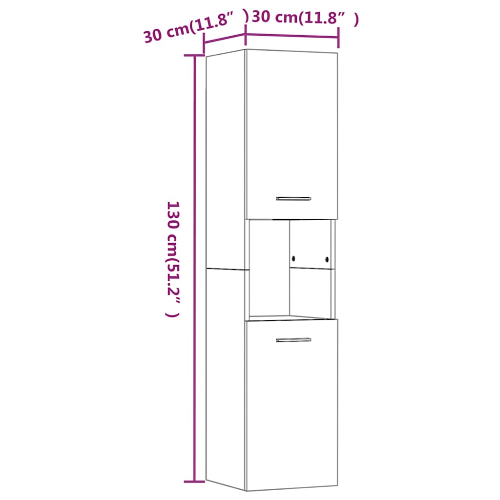 vidaXL Bathroom Cabinet Smoked Oak 30x30x130 cm Engineered Wood