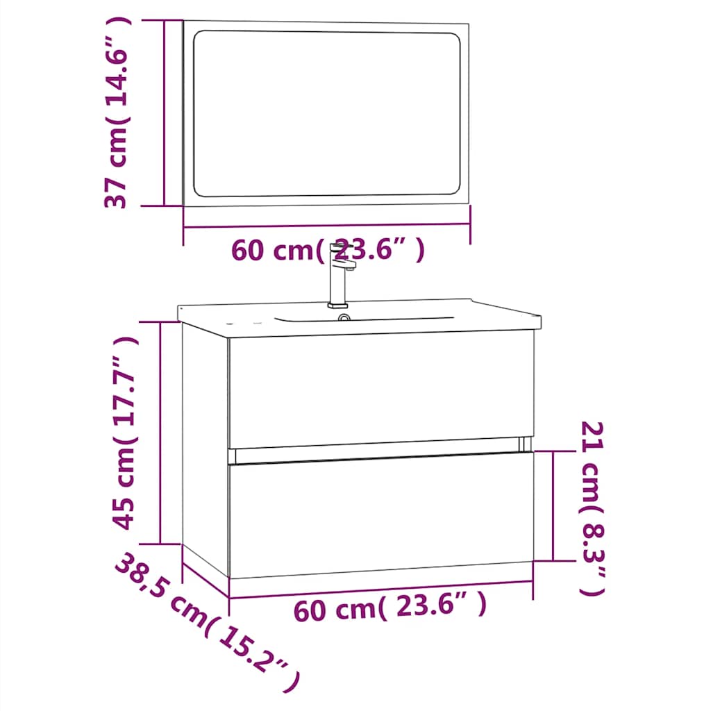 vidaXL 2 Piece Bathroom Furniture Set Smoked Oak Engineered Wood