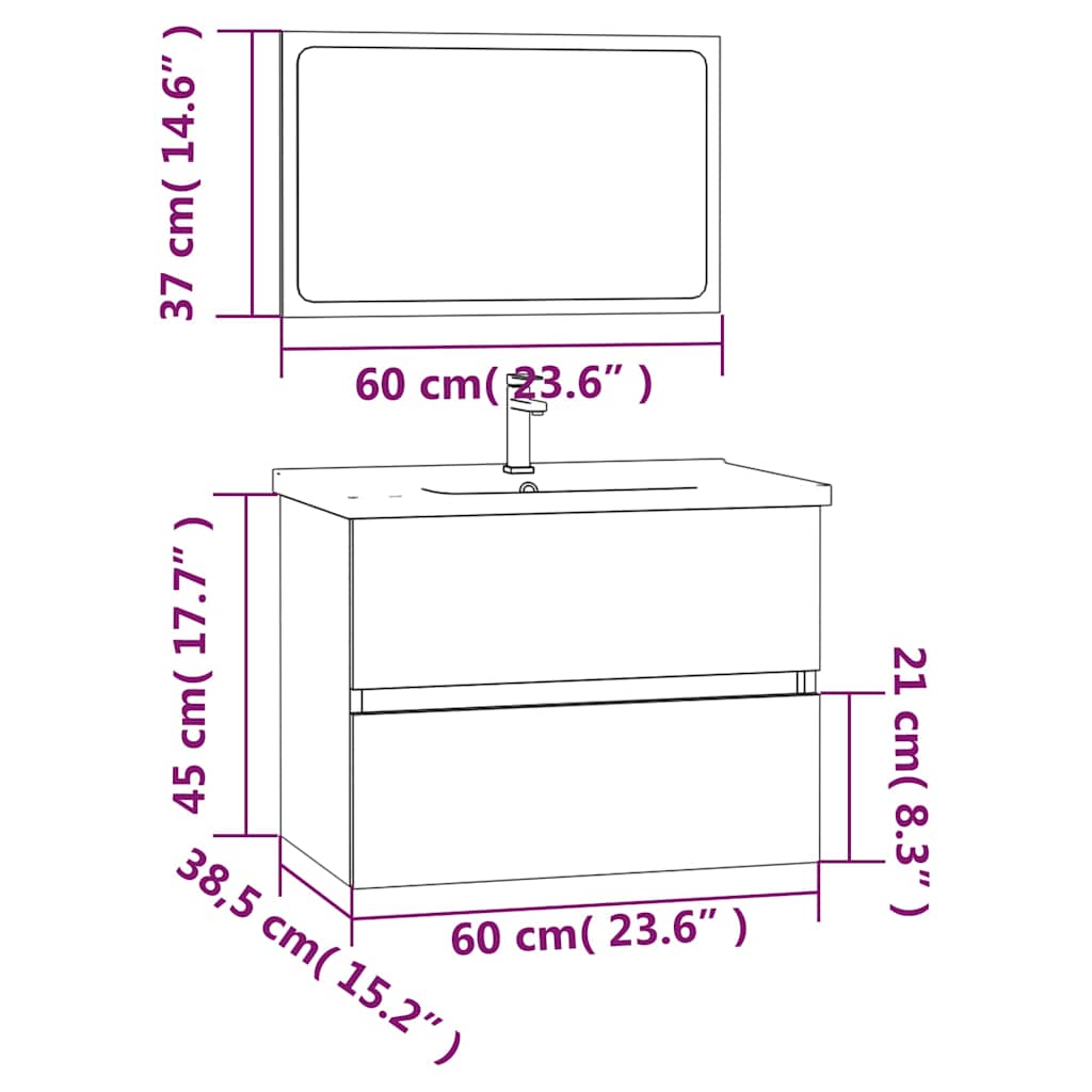 vidaXL 2 Piece Bathroom Furniture Set Grey Sonoma Engineered Wood