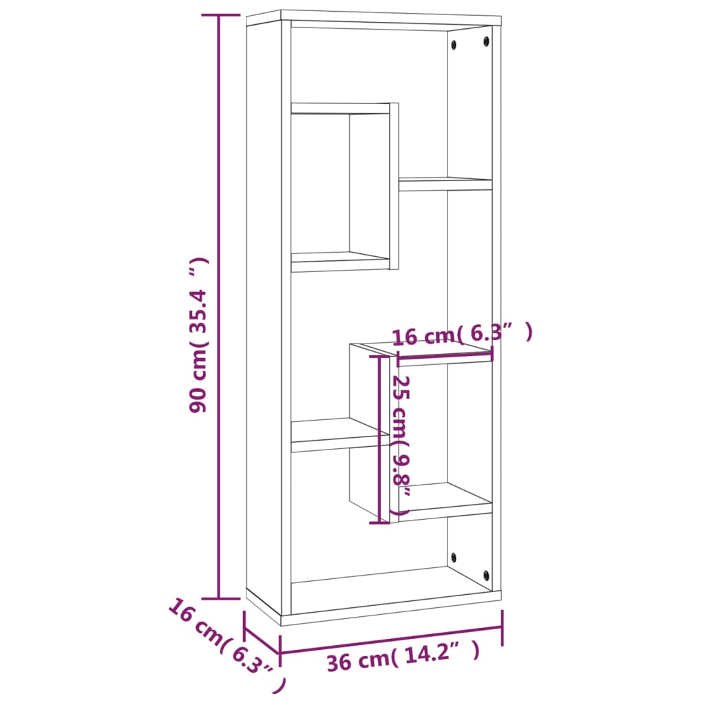 vidaXL Wall Shelf Grey Sonoma 36x16x90 cm Engineered Wood