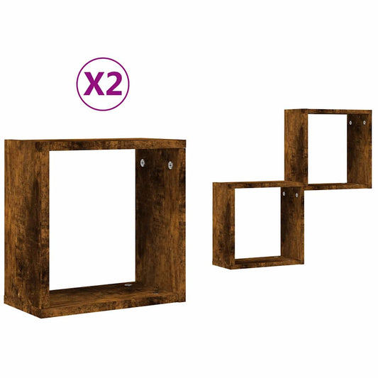 vidaXL Wall Cube Shelves 2 pcs Smoked Oak 30x15x30 cm