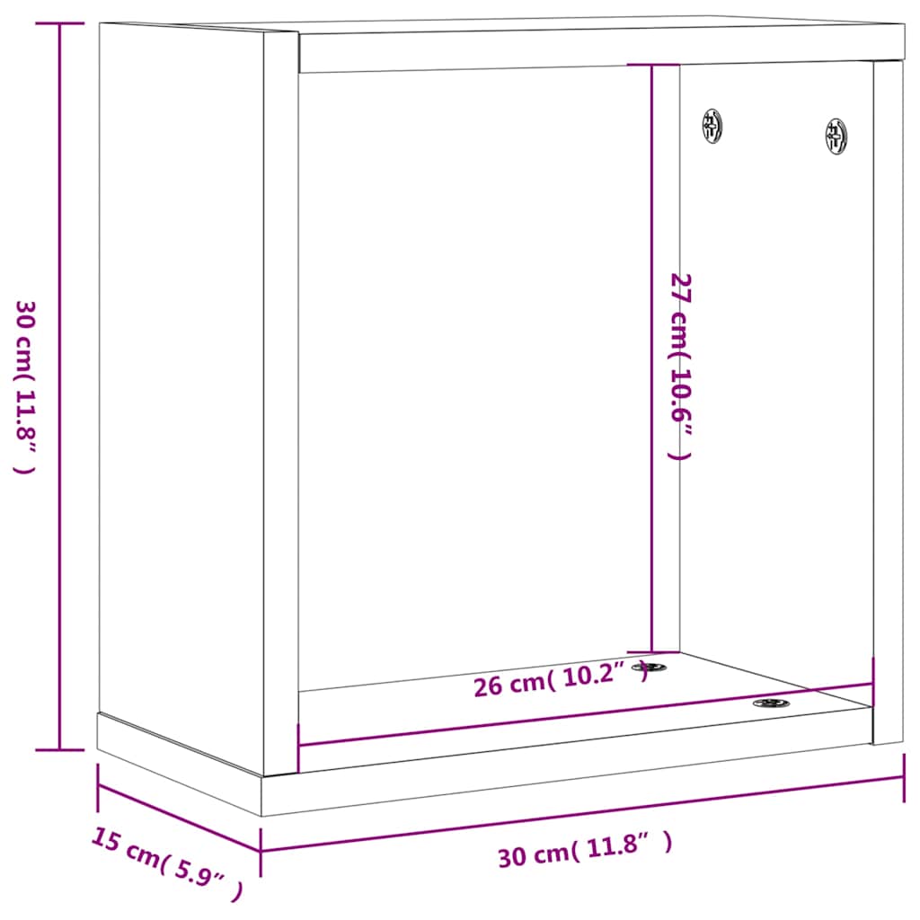vidaXL Wall Cube Shelves 6 pcs Grey Sonoma 30x15x30 cm
