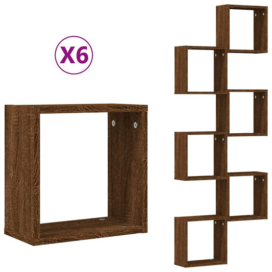 vidaXL Wall Cube Shelves 6 pcs Brown Oak 30x15x30 cm