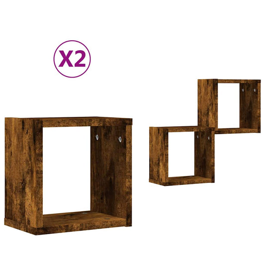 vidaXL Wall Shelves 2 pcs Smoked Oak 26 x 15 x 26 cm Engineered Wood