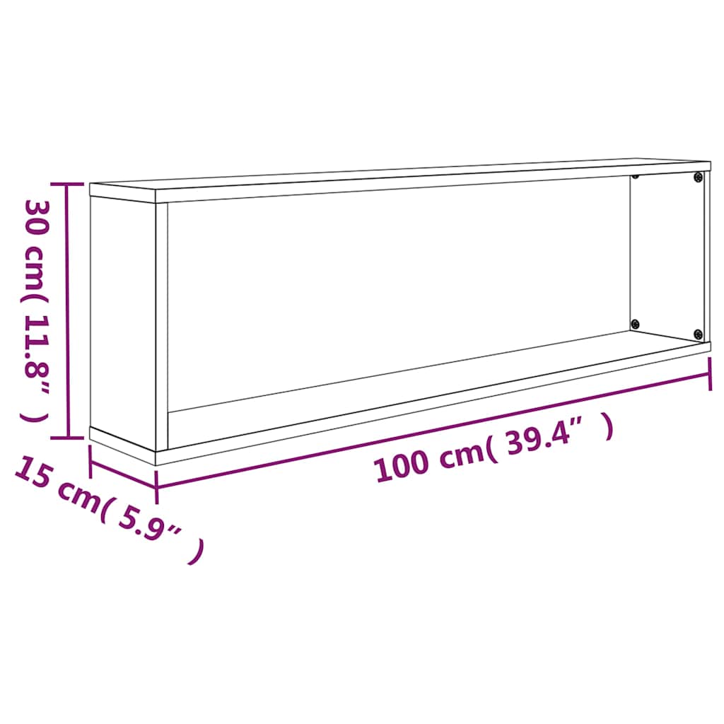 vidaXL Wall Cube Shelves 4 pcs Grey Sonoma 100x15x30cm Engineered Wood