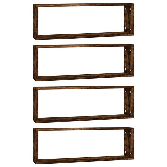 vidaXL Wall Cube Shelves 4 pcs Smoked Oak 80x15x26.5cm Engineered Wood