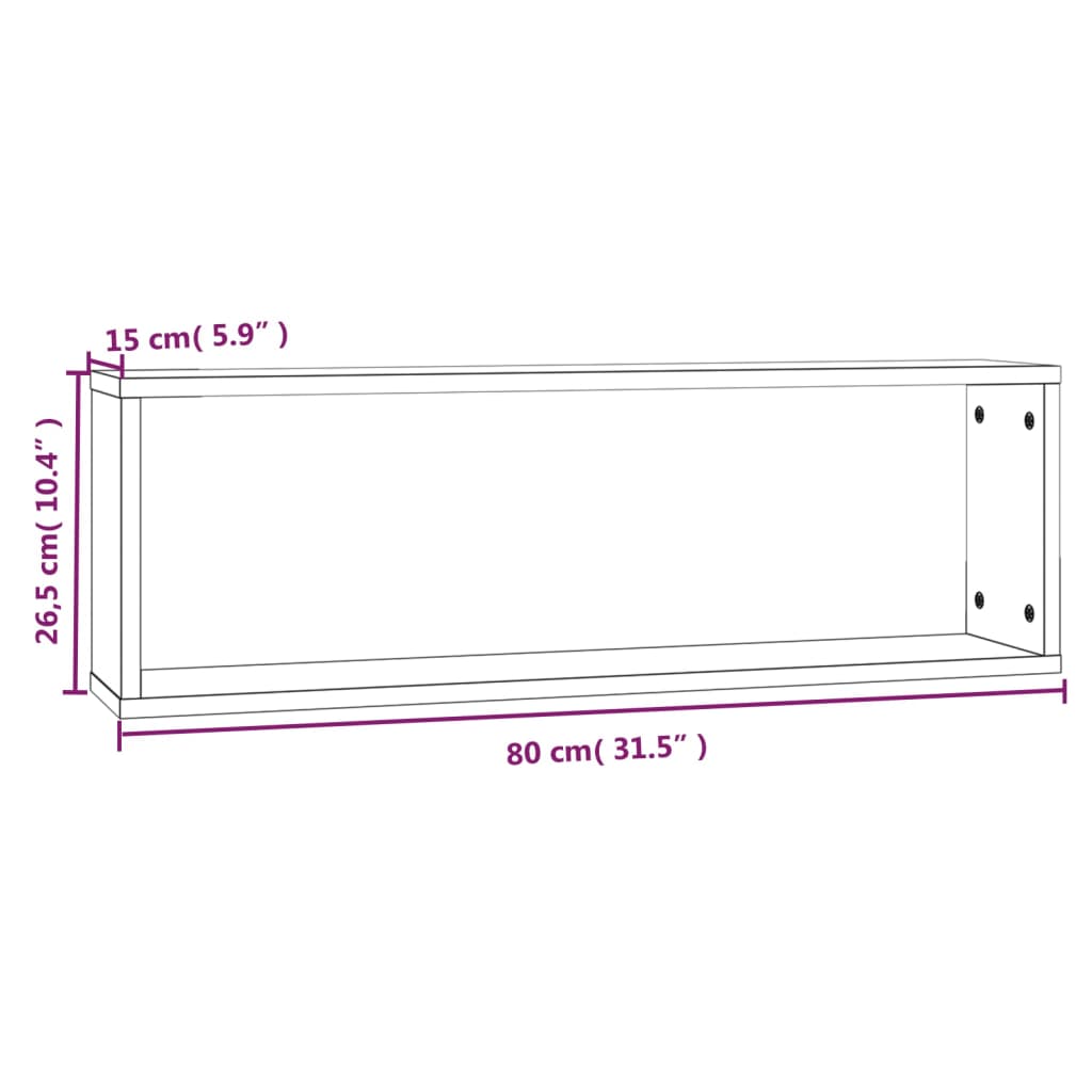 vidaXL Wall Cube Shelves 4 pcs Smoked Oak 80x15x26.5 cm Engineered Wood