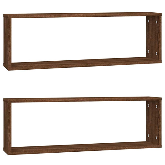 vidaXL Wall Cube Shelves 2 pcs Brown Oak 80x15x26,5 cm Engineered Wood