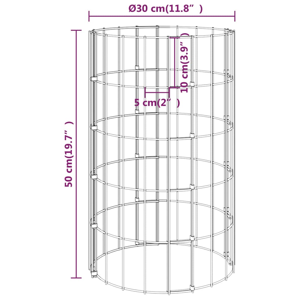 vidaXL Circular Gabion Raised Beds 3 pcs Galvanised Steel Ø30x50 cm