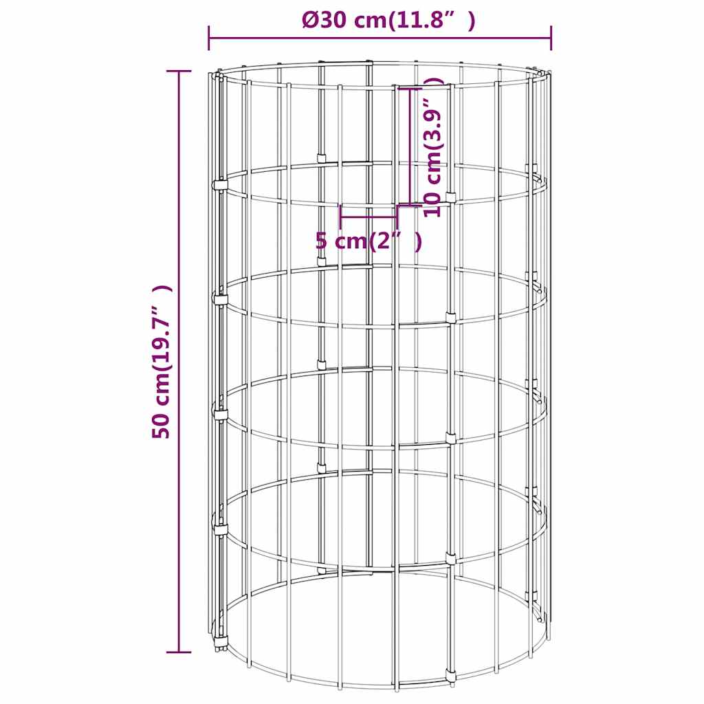 152019 vidaXL Circular Gabion Raised Beds 3 pcs Galvanised Steel Ø30x50 cm