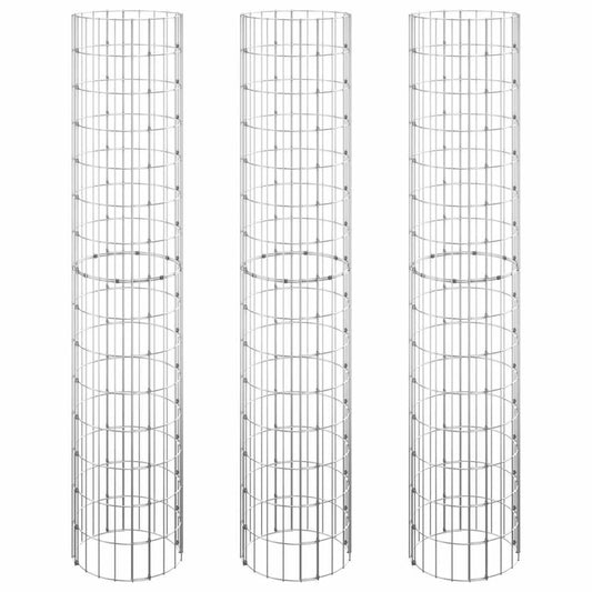 152021 vidaXL Circular Gabion Raised Beds 3 pcs Galvanised Steel Ø30x150 cm