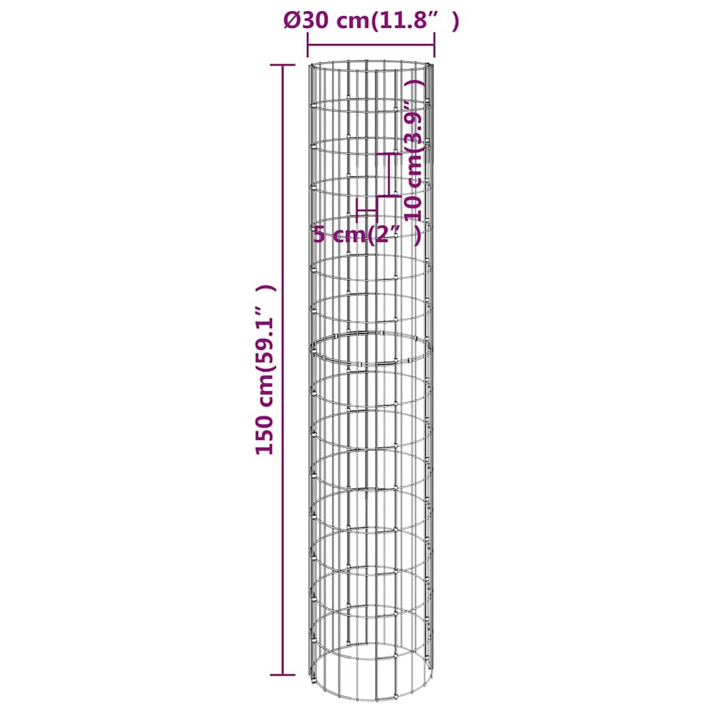 152021 vidaXL Circular Gabion Raised Beds 3 pcs Galvanised Steel Ø30x150 cm