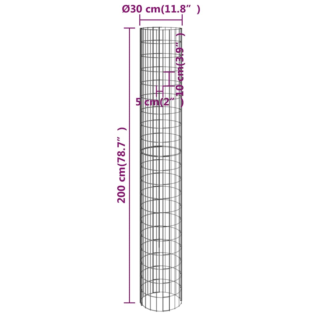 152022 vidaXL Circular Gabion Raised Beds 3 pcs Galvanised Steel Ø30x200 cm