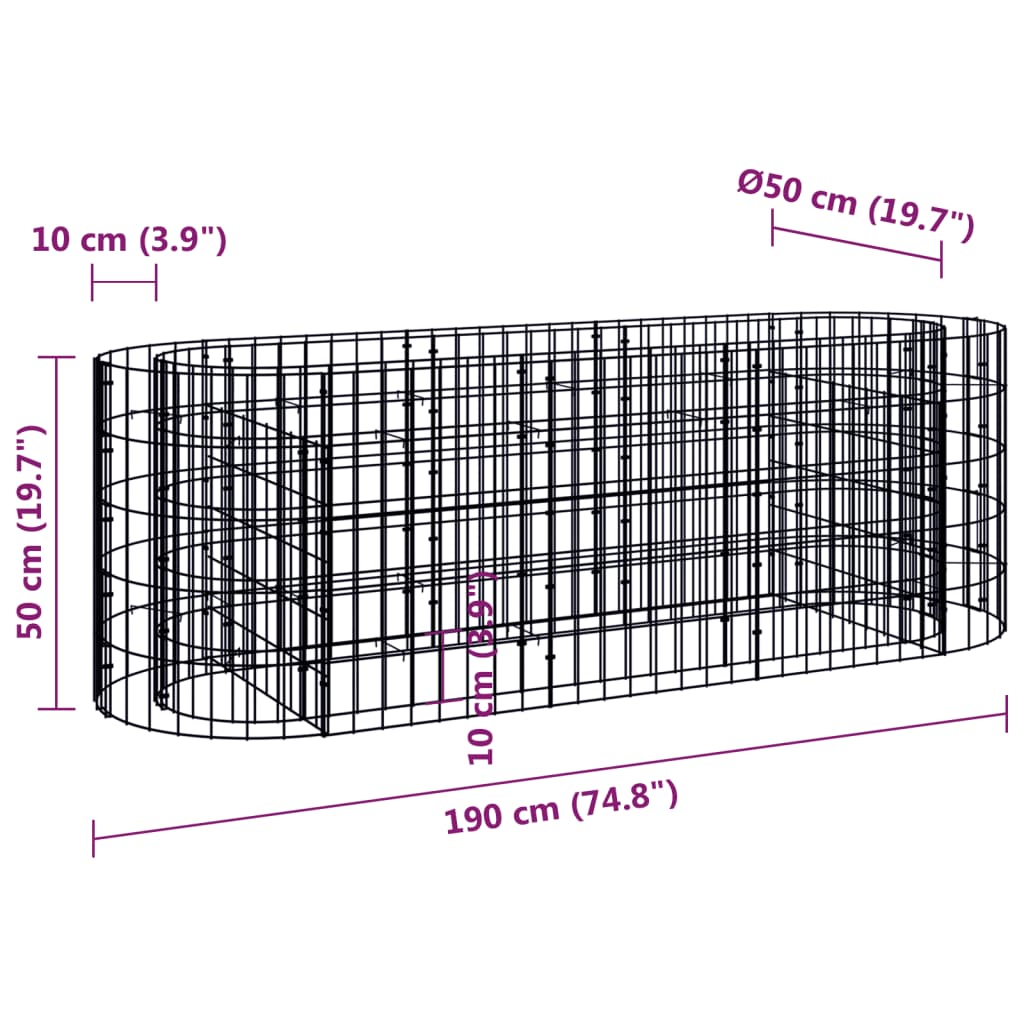 152025 vidaXL Gabion Raised Bed Galvanised Iron 190x50x50 cm