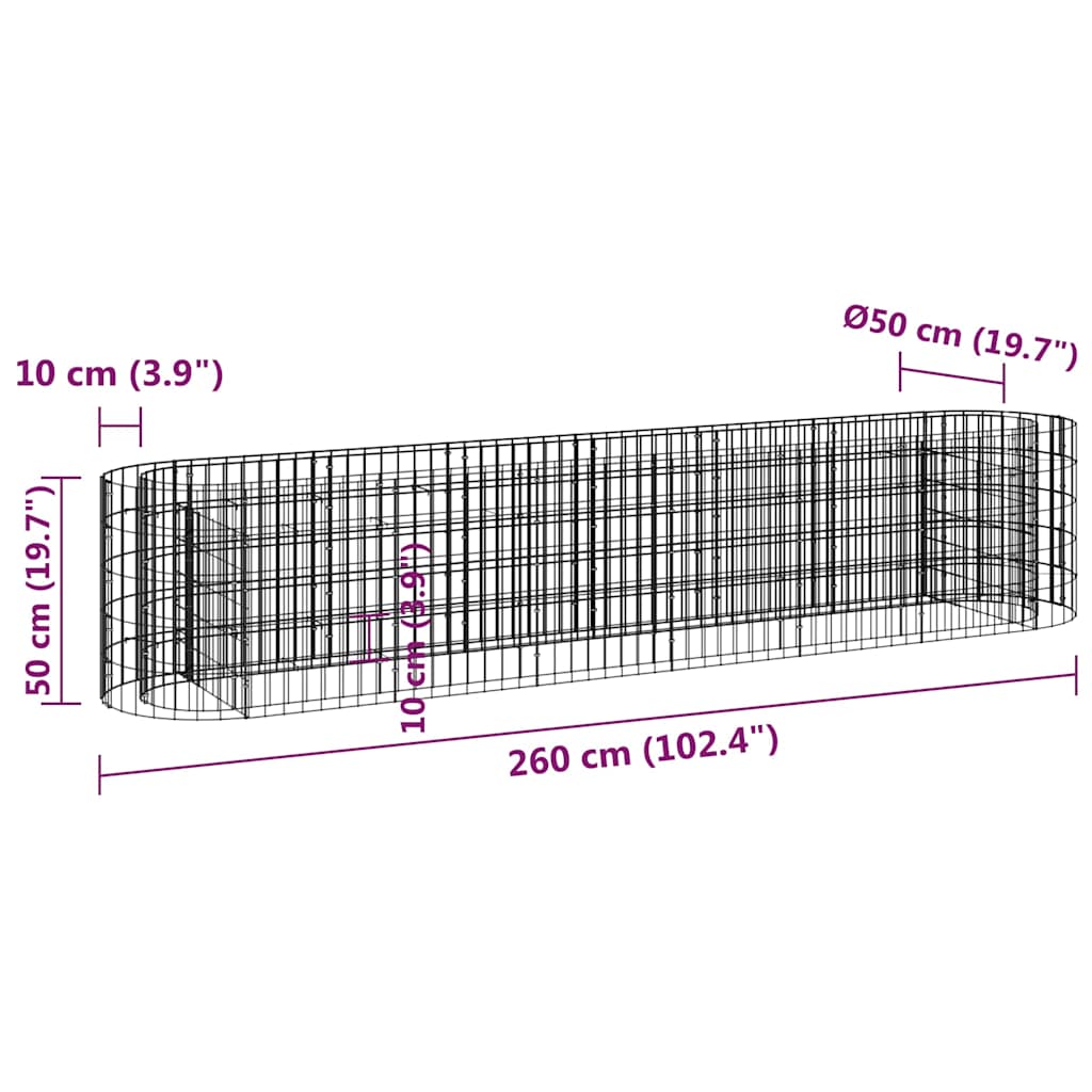 152026 vidaXL Gabion Raised Bed Galvanised Iron 260x50x50 cm