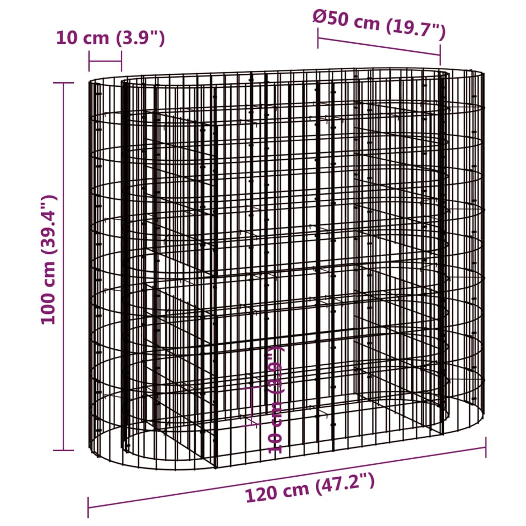 vidaXL Gabion Raised Bed Galvanised Iron 120x50x100 cm