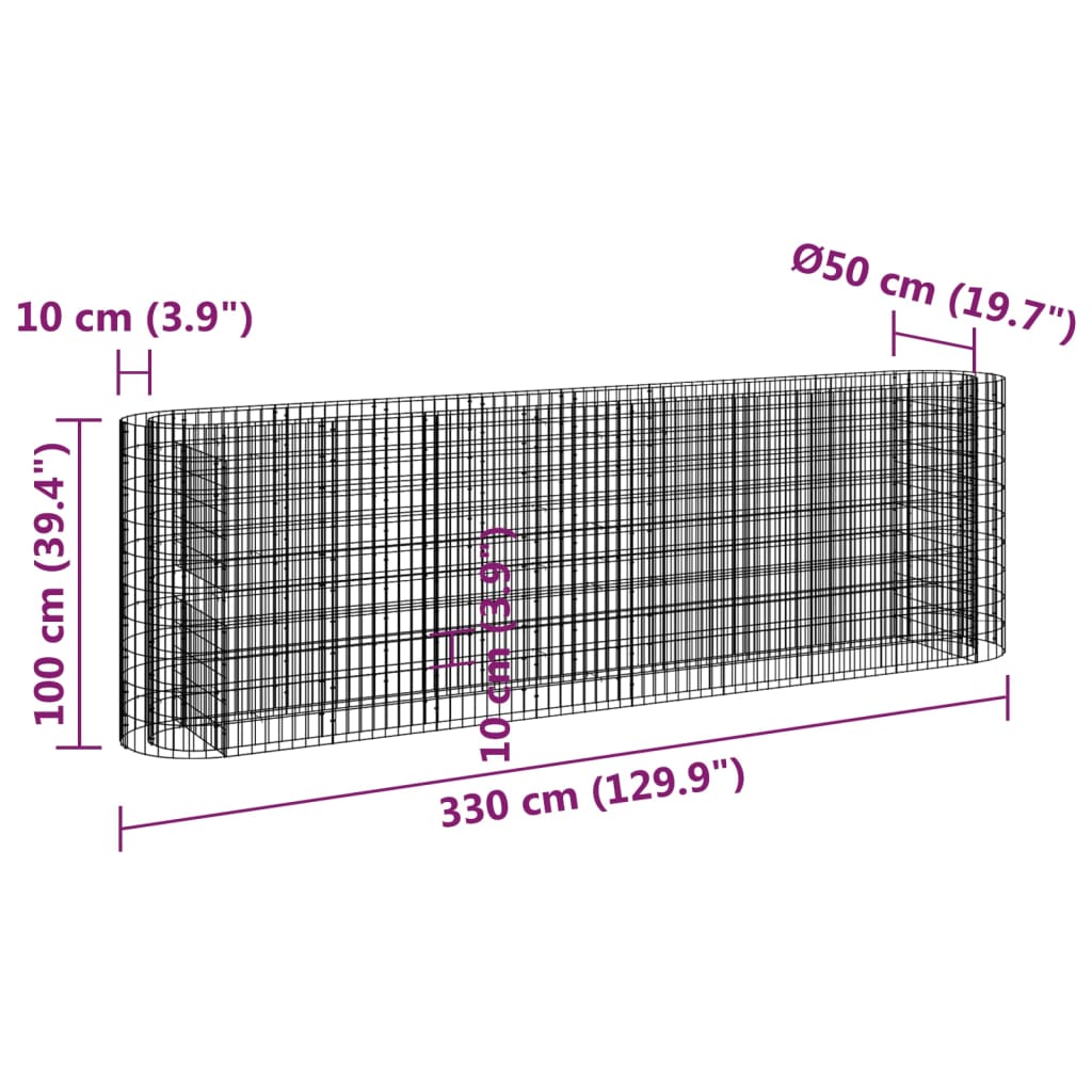 vidaXL Gabion Raised Bed Galvanised Iron 330x50x100 cm