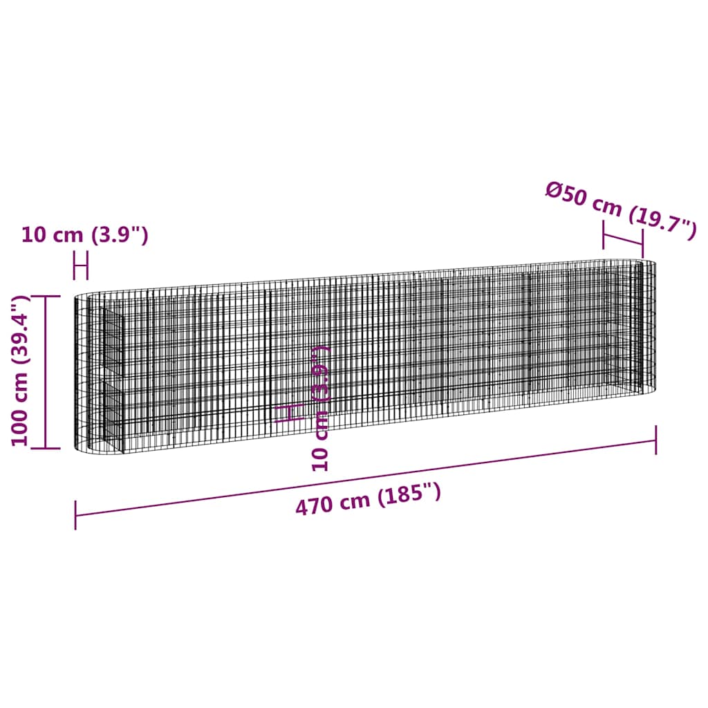 152037 vidaXL Gabion Raised Bed Galvanised Iron 470x50x100 cm