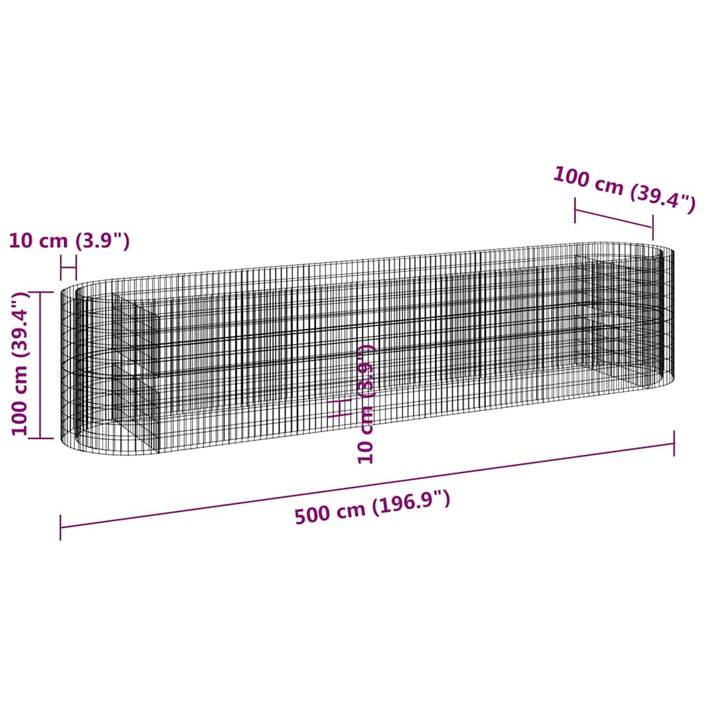152048 vidaXL Gabion Raised Bed Galvanised Iron 500x100x100 cm