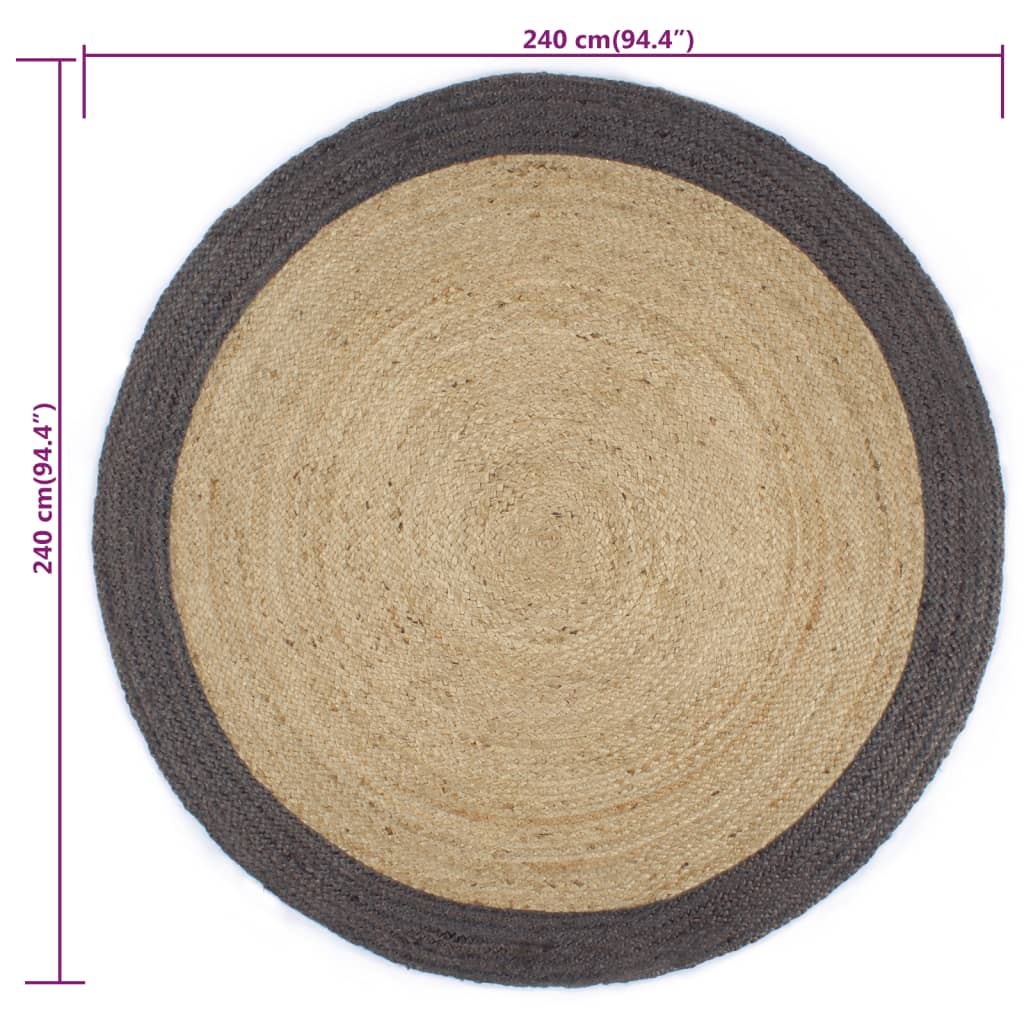 vidaXL Handmade Rug Jute with Dark Grey Border 240 cm