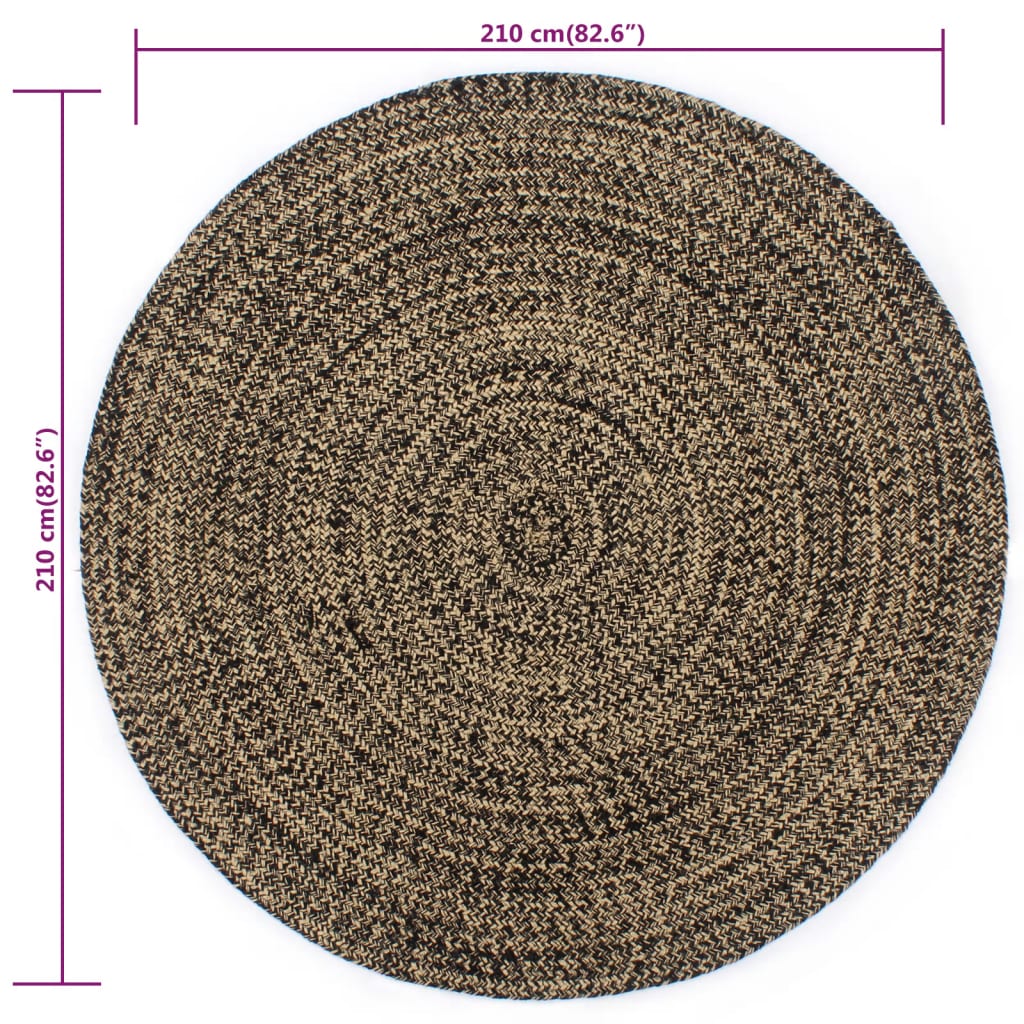 vidaXL Handmade Rug Jute Black and Brown 210 cm