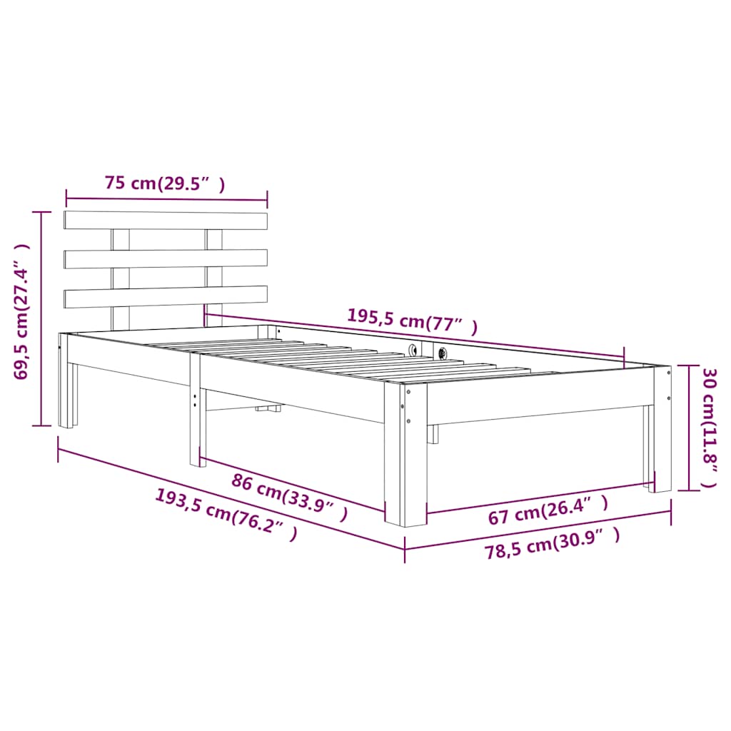 vidaXL Bed Frame without Mattress White 75x190cm Small Single