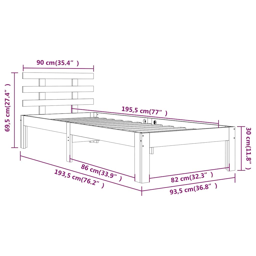 vidaXL Bed Frame without Mattress White 90x190cm Single