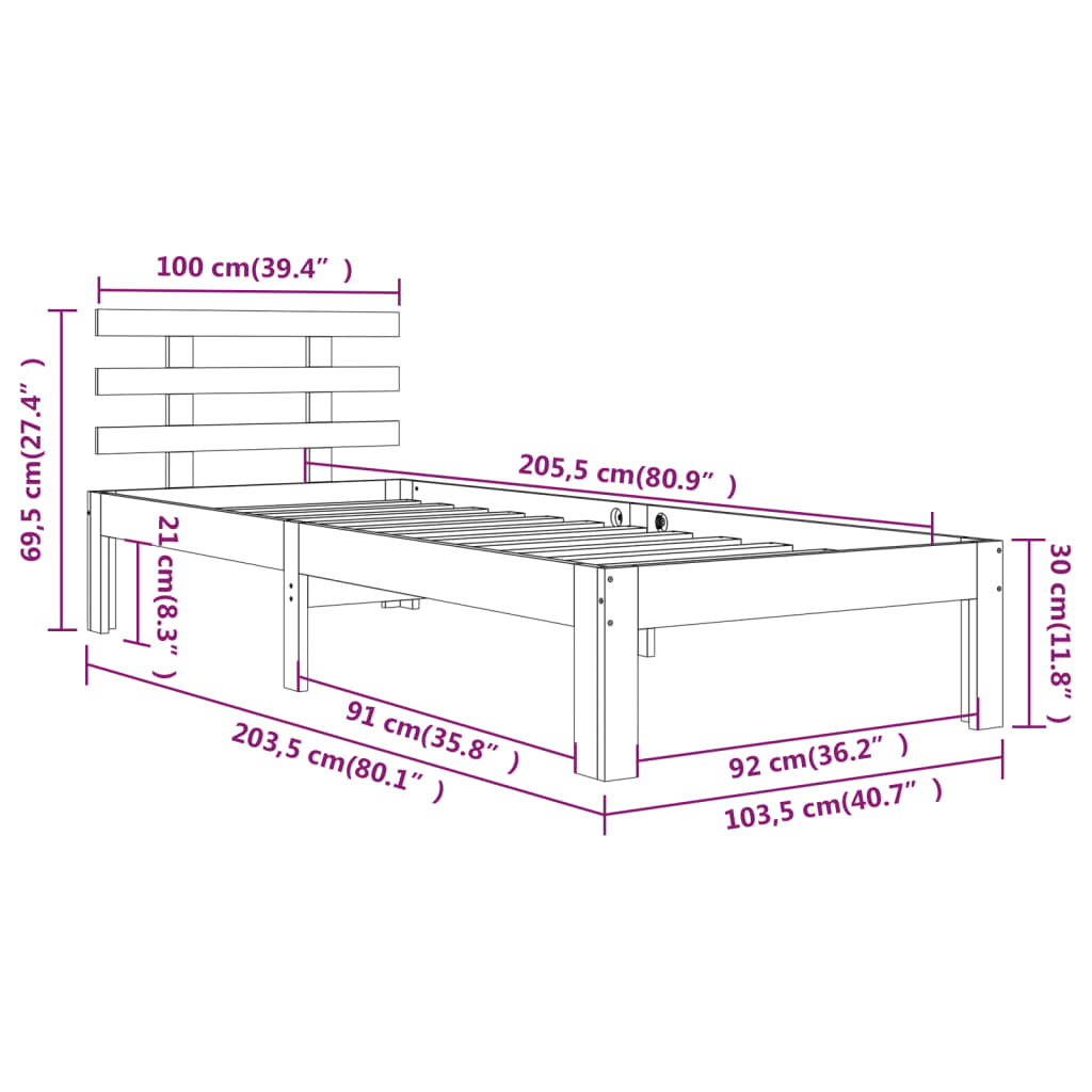 vidaXL Bed Frame | Honey Brown | Solid Pine Wood | Single | Durable | Bed Frame