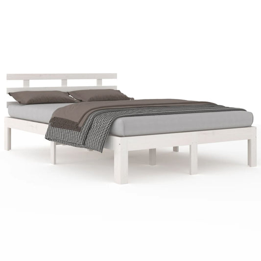 vidaXL Bed Frame | White | Solid pine wood, Plywood | King Size | Durable