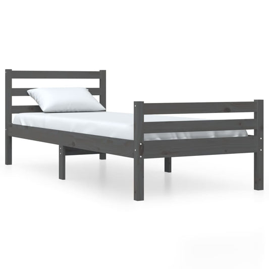 vidaXL Bed Frame | Grey | Solid pine wood, Plywood slats | Single size | Durable