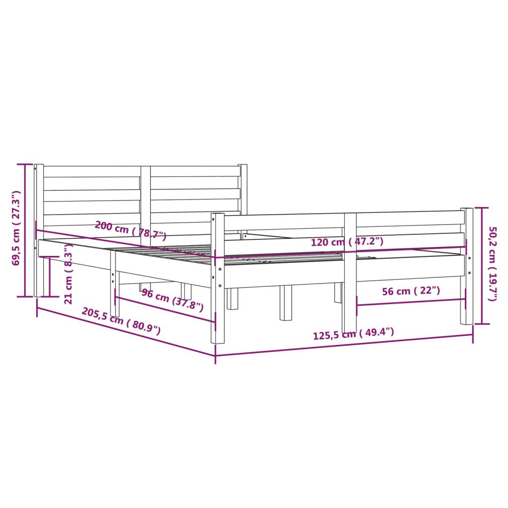 vidaXL Bed Frame without Mattress Grey Solid Wood 120x200 cm
