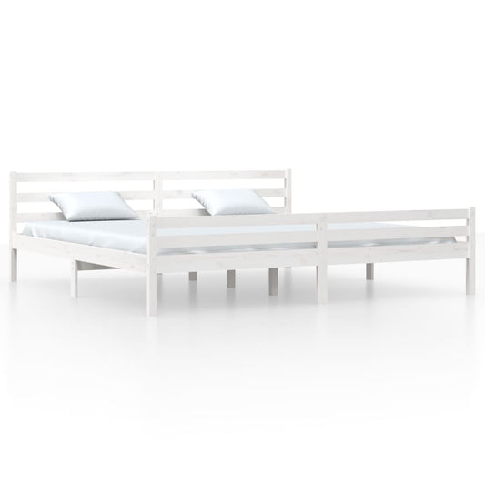 vidaXL Bed Frame | White | Solid Pine Wood, Plywood | Double | Modern