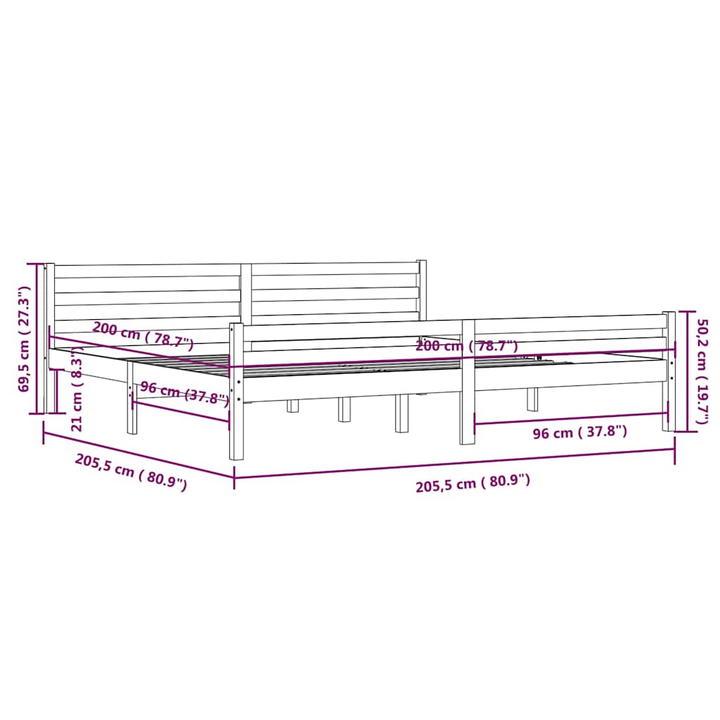 vidaXL Bed Frame without Mattress White Solid Wood 200x200 cm