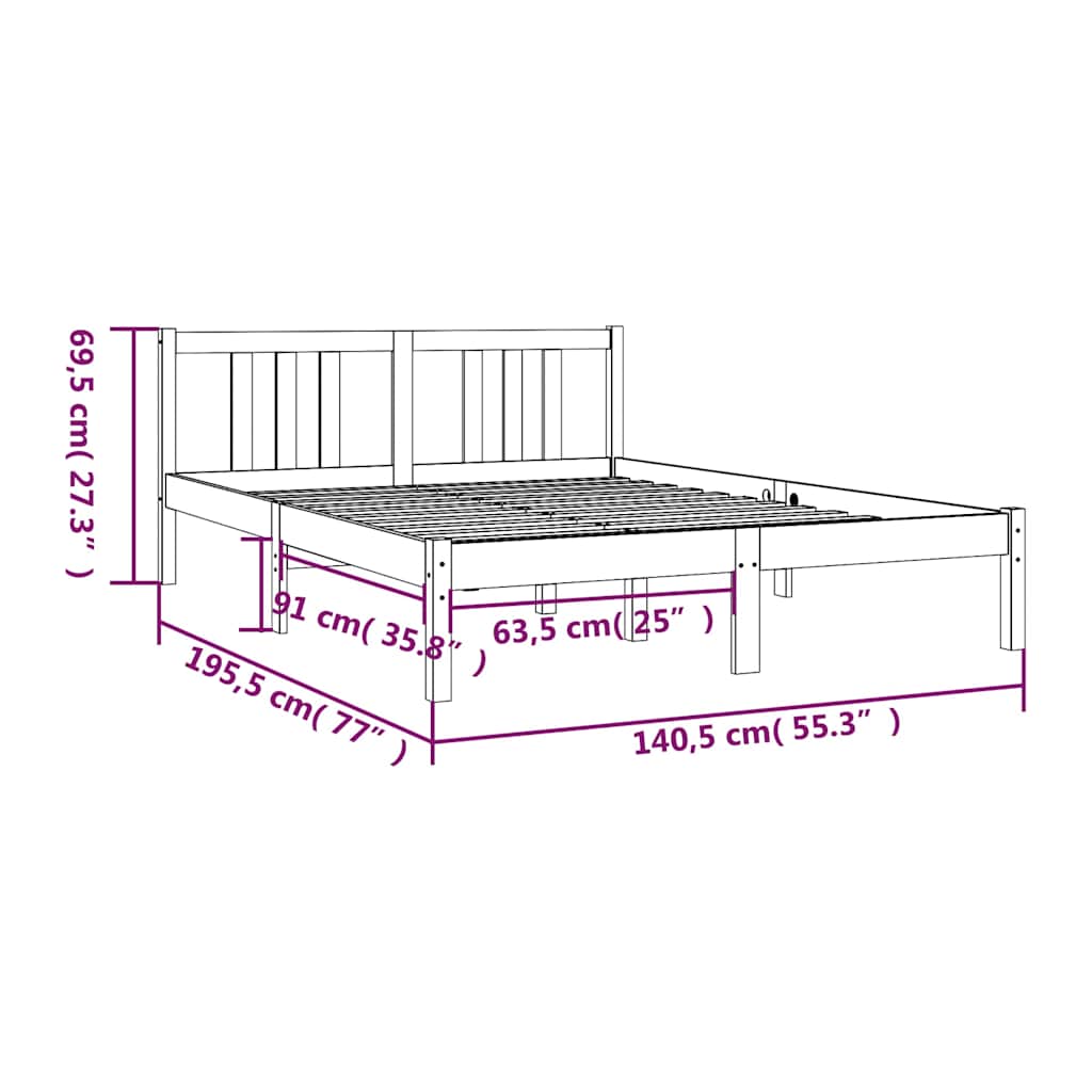 vidaXL Bed Frame without Mattress Solid Wood 135x190 cm Double