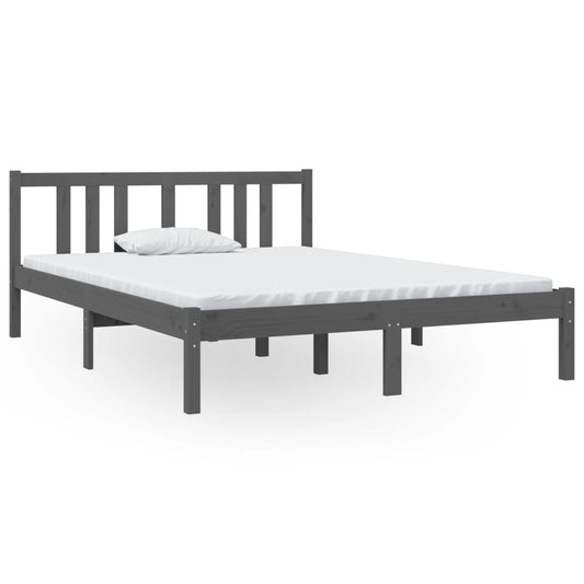 vidaXL Bed Frame without Mattress Grey Solid Wood 135x190 cm Double Double