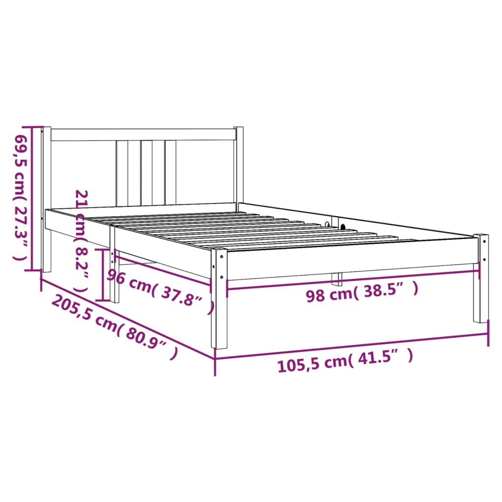 vidaXL Bed Frame | Black | Solid pine wood | Single | Durable | Bed Frame