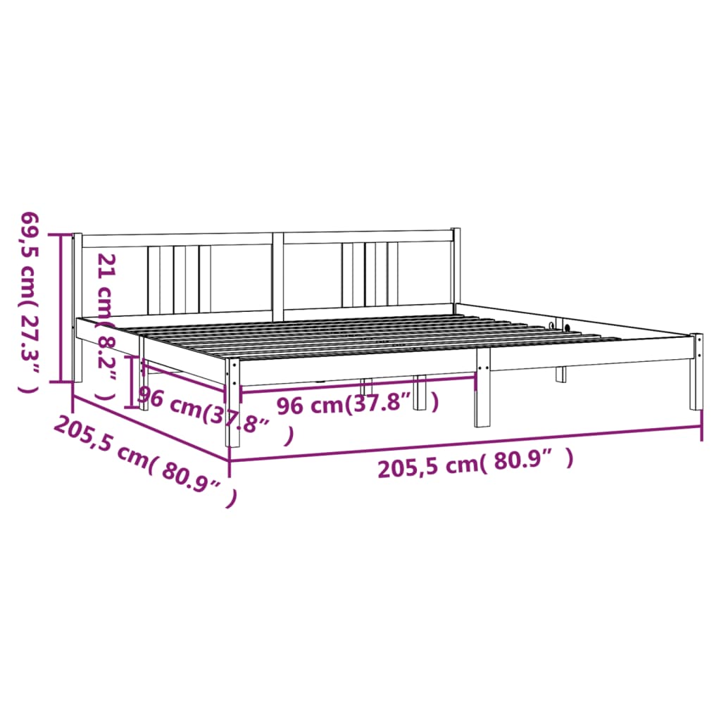 vidaXL Bed Frame without Mattress Solid Wood 200x200 cm