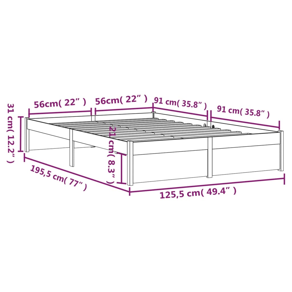 vidaXL Bed Frame without Mattress Honey Brown Solid Wood 120x190 cm