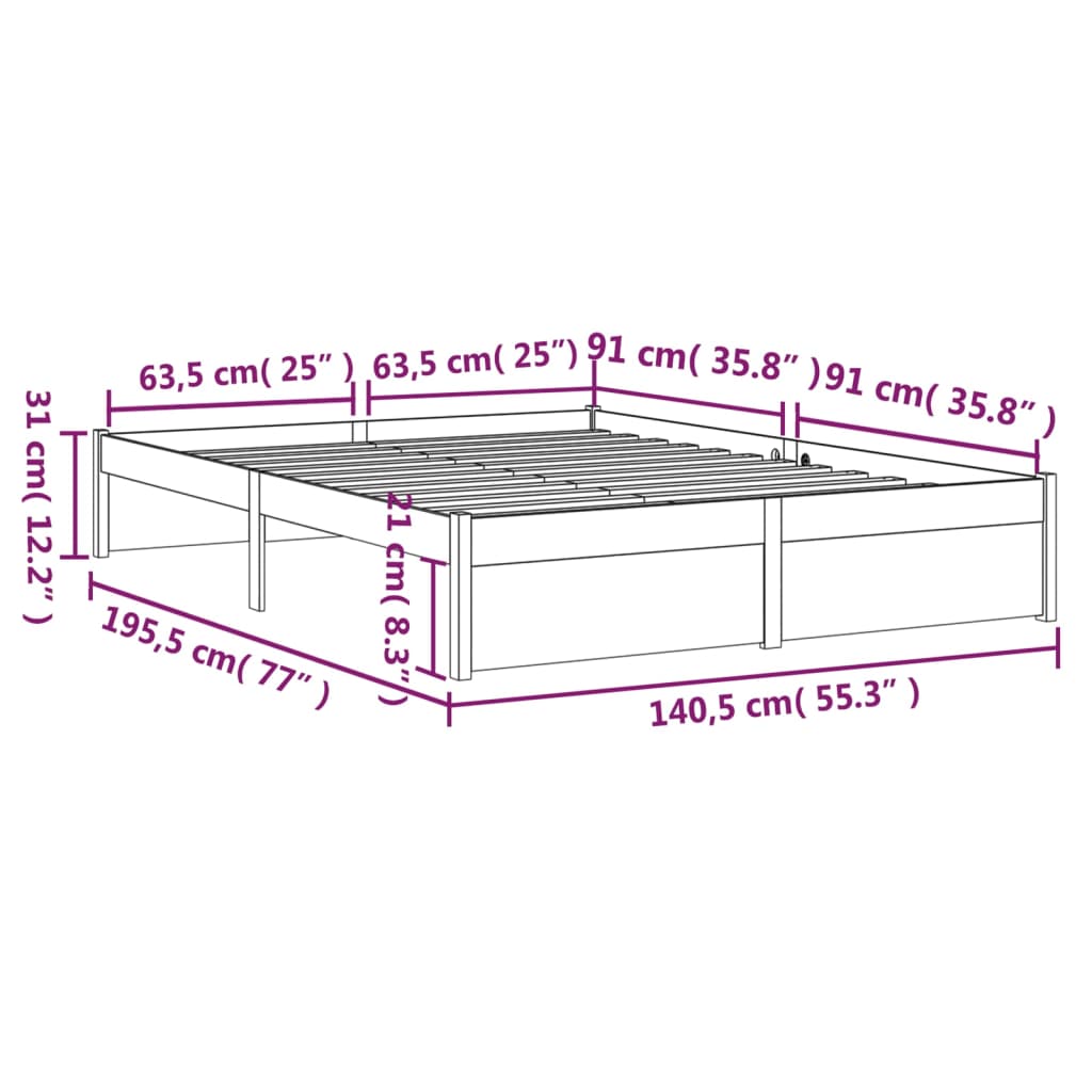 vidaXL Bed Frame without Mattress Grey Solid Wood 135x190 cm Double