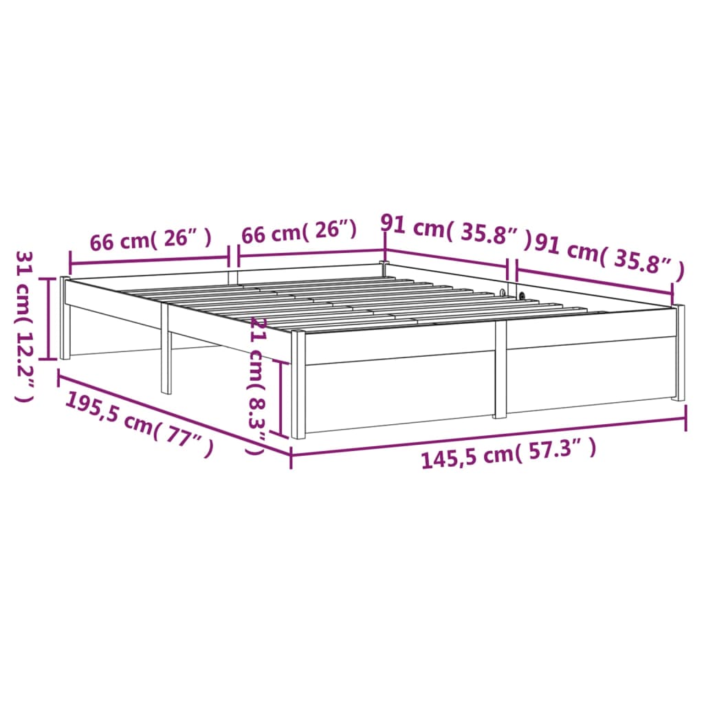 vidaXL Bed Frame without Mattress Black Solid Wood 140x190 cm