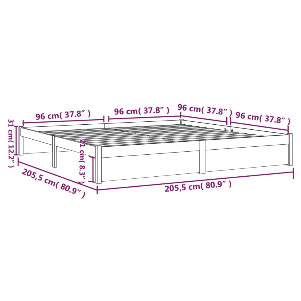 vidaXL Bed Frame without Mattress Honey Brown Solid Wood 200x200 cm