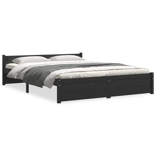 vidaXL Bed Frame without Mattress Black Solid Wood 135x190 cm Double