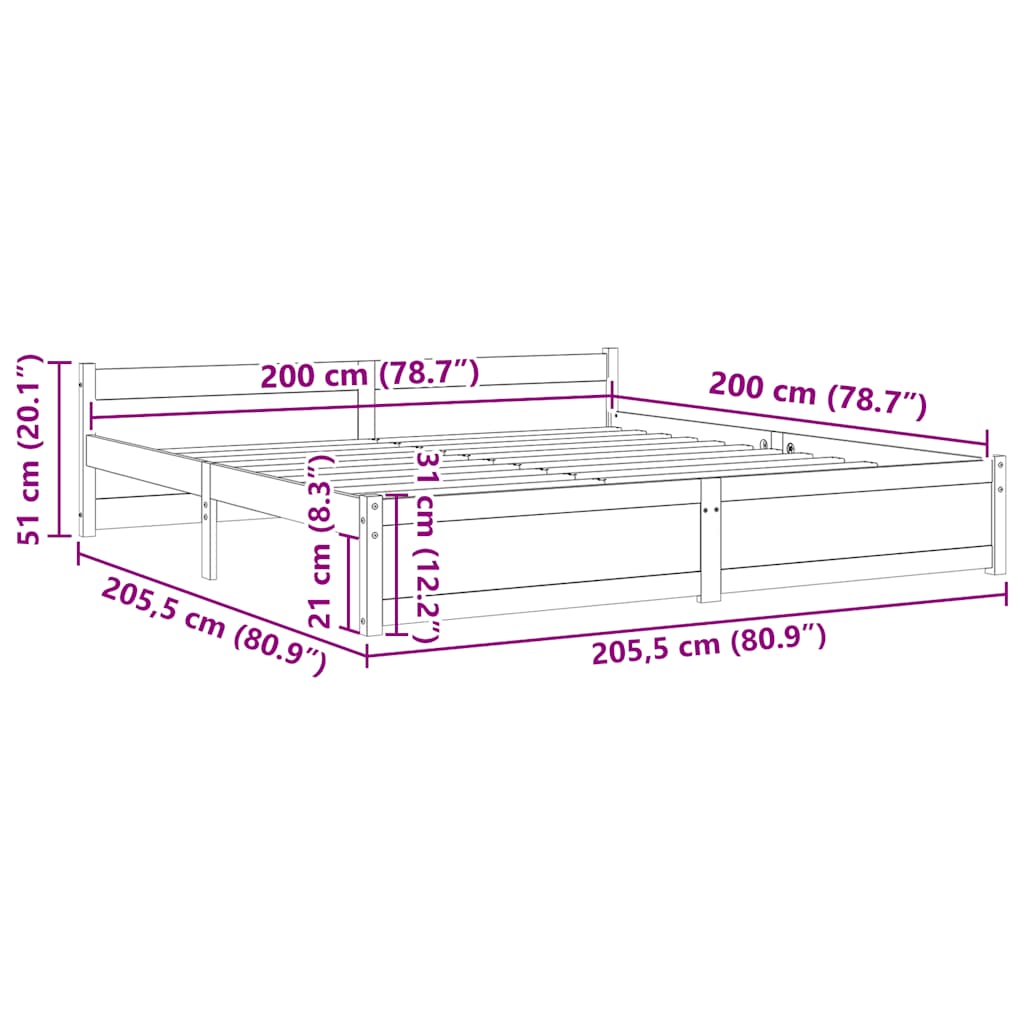 vidaXL Bed Frame without Mattress Honey Brown Solid Wood 200x200 cm