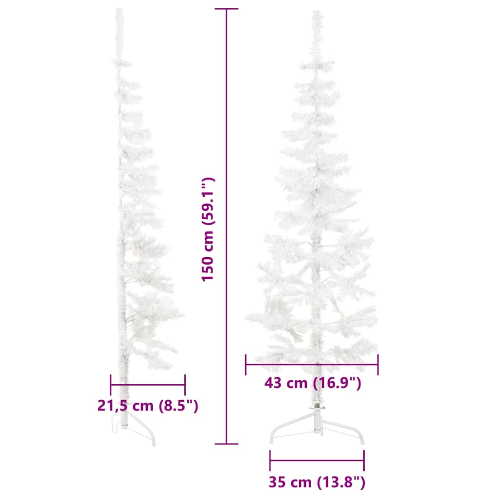 vidaXL Slim Artificial Half Christmas Tree with Stand White 150 cm