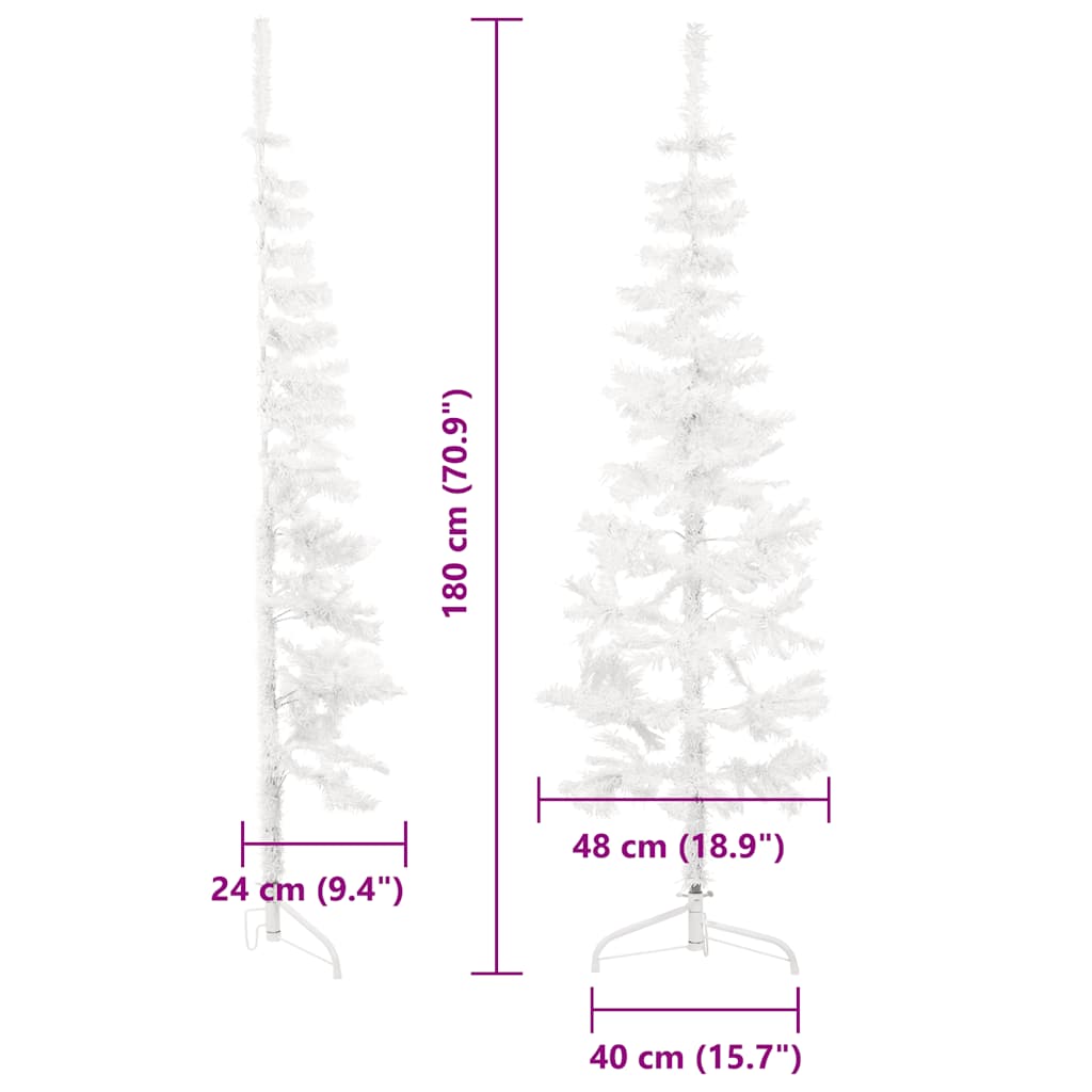 vidaXL Slim Artificial Half Christmas Tree with Stand White 180 cm