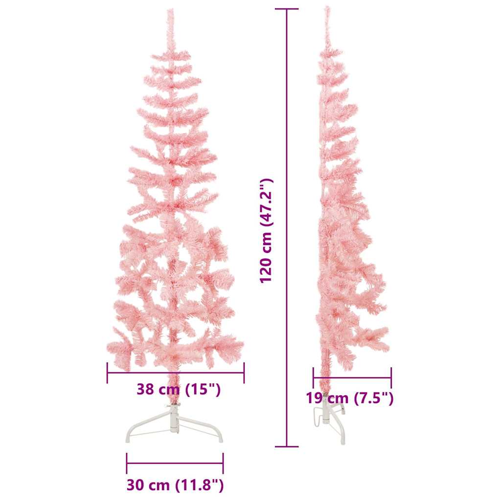 vidaXL Slim Artificial Half Christmas Tree with Stand Pink 120 cm