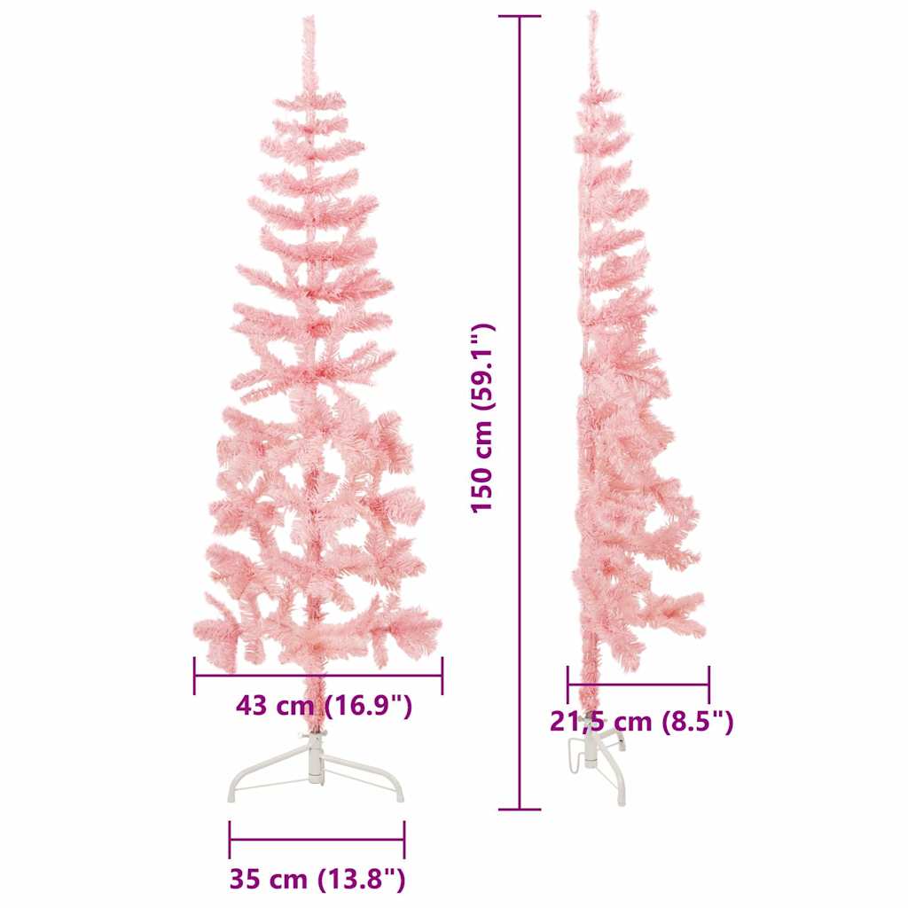 344570 vidaXL Slim Artificial Half Christmas Tree with Stand Pink 150 cm