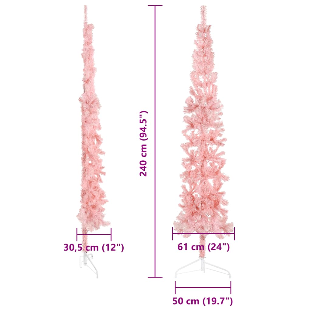 vidaXL Artificial Half Christmas Tree | Pink | PVC, Steel | 240 cm