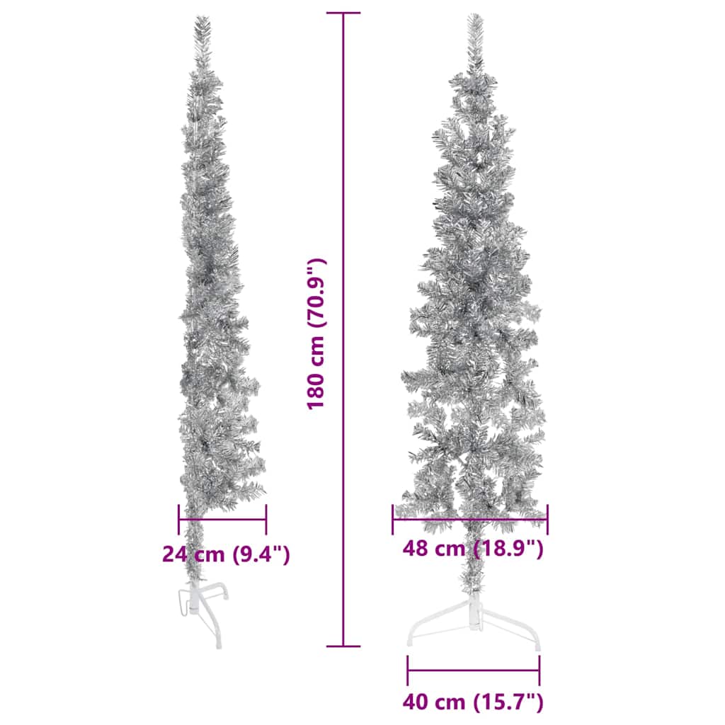 vidaXL Slim Artificial Half Christmas Tree with Stand Silver 180 cm